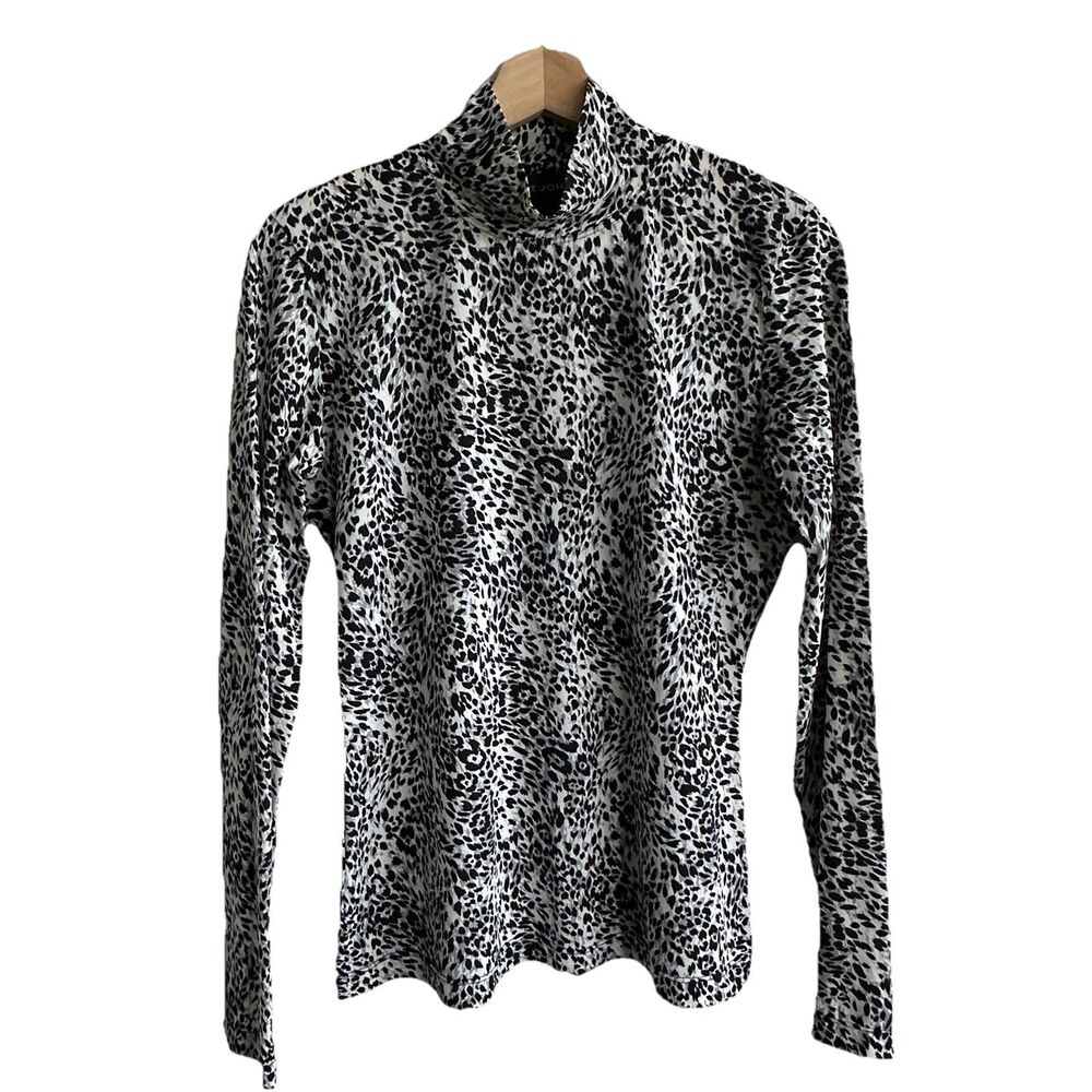 St. John Top Sz S Spotted Animal Print Thin Mockneck